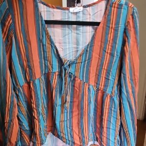 Eyeshadow Vibrant Striped V-Neck Blouse